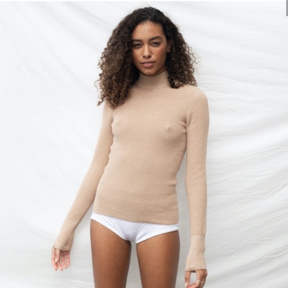 LUNYA COZY COTTON SILK MOCK NECK TOP